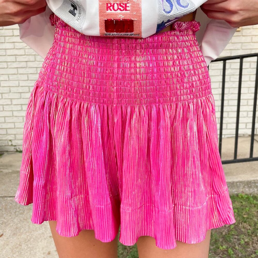 Queen of Sparkles Pink Shimmer Swing Pleated Shorts